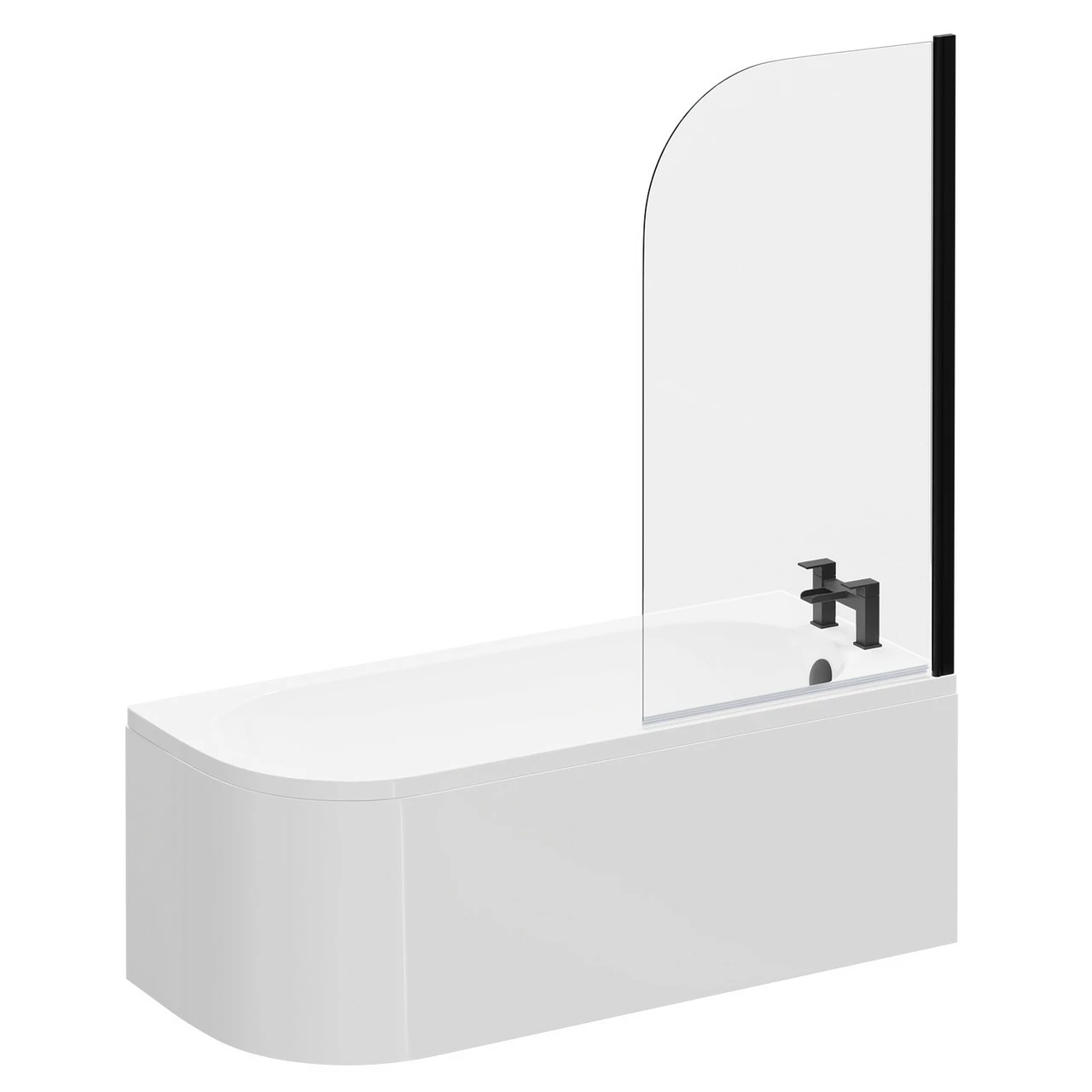 Arc 1700mm X 750mm Right Hand Curved Shower Bath With Matt Black Bath Screen And White Acrylic Front Bath Panel - Image 3