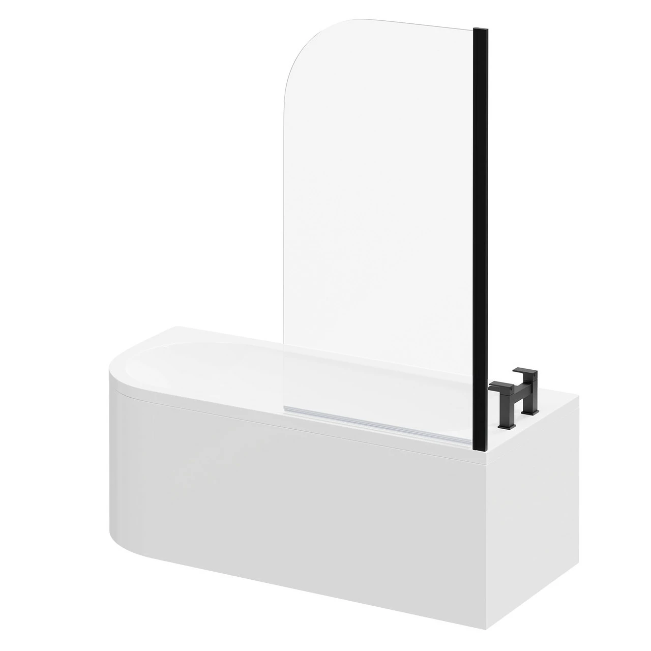 Arc 1700mm X 750mm Right Hand Curved Shower Bath With Matt Black Bath Screen And White Acrylic Front Bath Panel - Image 2