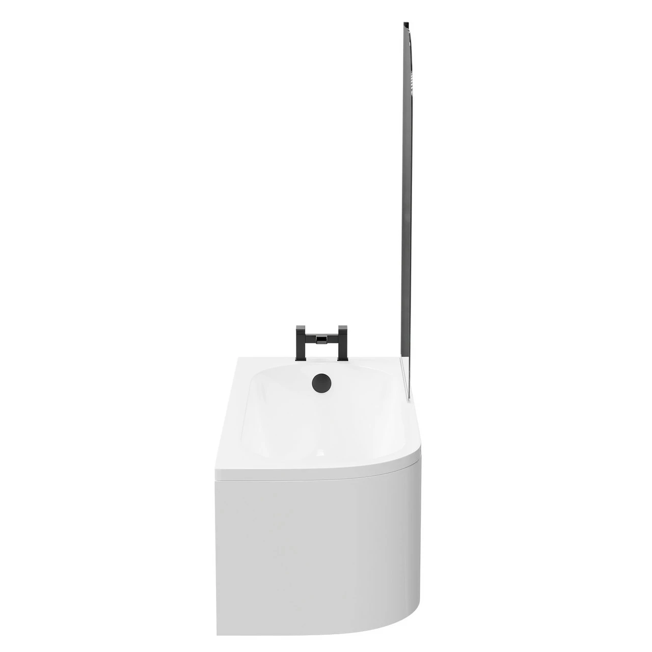 Arc 1700mm X 750mm Right Hand Curved Shower Bath With Matt Black Bath Screen And White Acrylic Front Bath Panel - Image 5