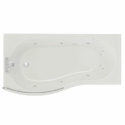 Bayou 1700mm 12 Jet Chrome Flat Jet Left Hand B Shaped Whirlpool Shower Bath With Bath Screen And Front Bath Panel