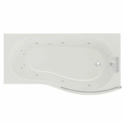 Bayou 1700mm 12 Jet Chrome Flat Jet Right Hand B Shaped Whirlpool Shower Bath With Bath Screen And Front Bath Panel