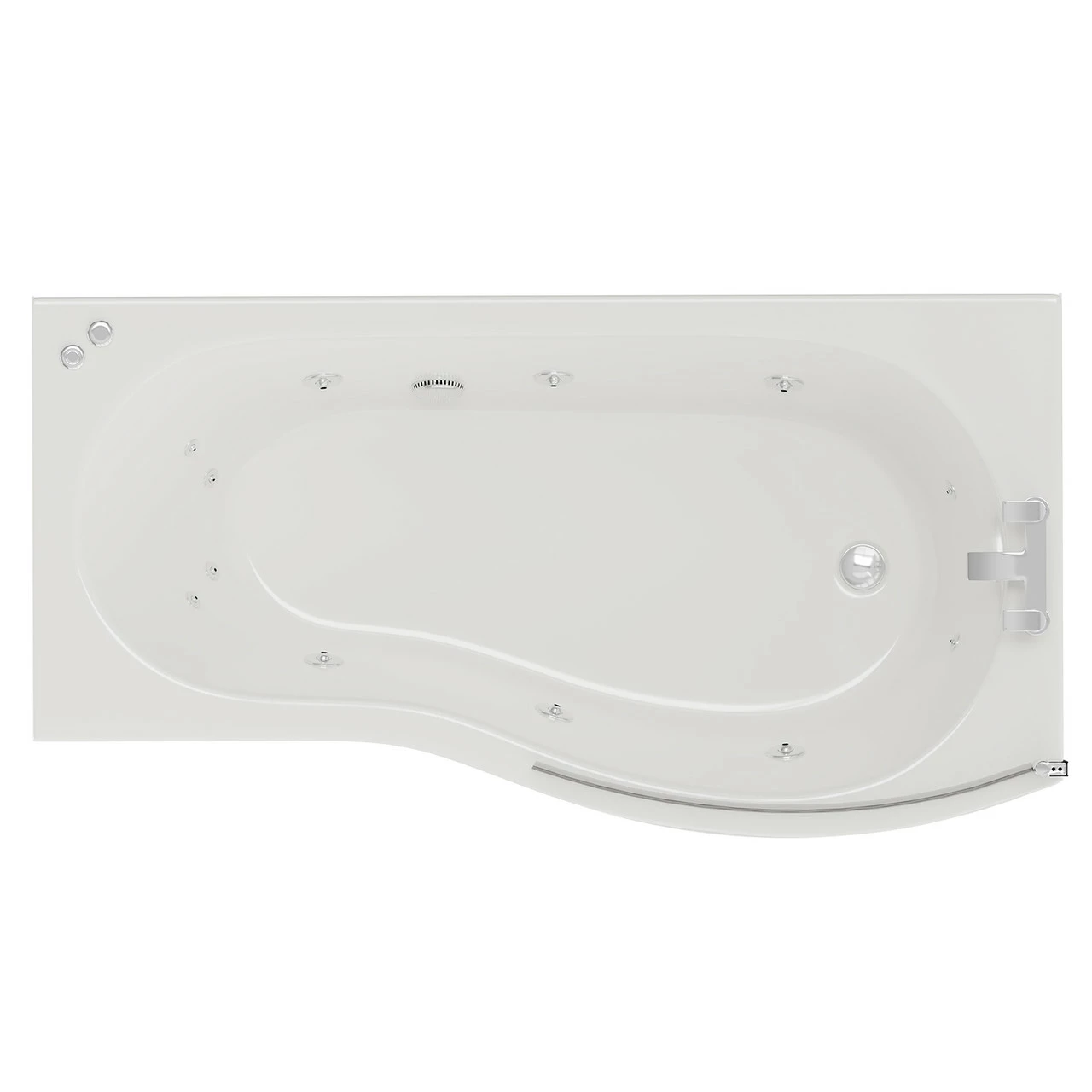 Bayou 1700mm 12 Jet Chrome V-Tec Right Hand B Shaped Whirlpool Shower Bath With Bath Screen And Front Bath Panel