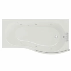 Bayou 1700mm 6 Jet Chrome Flat Jet Right Hand B Shaped Whirlpool Shower Bath With Bath Screen And Front Bath Panel