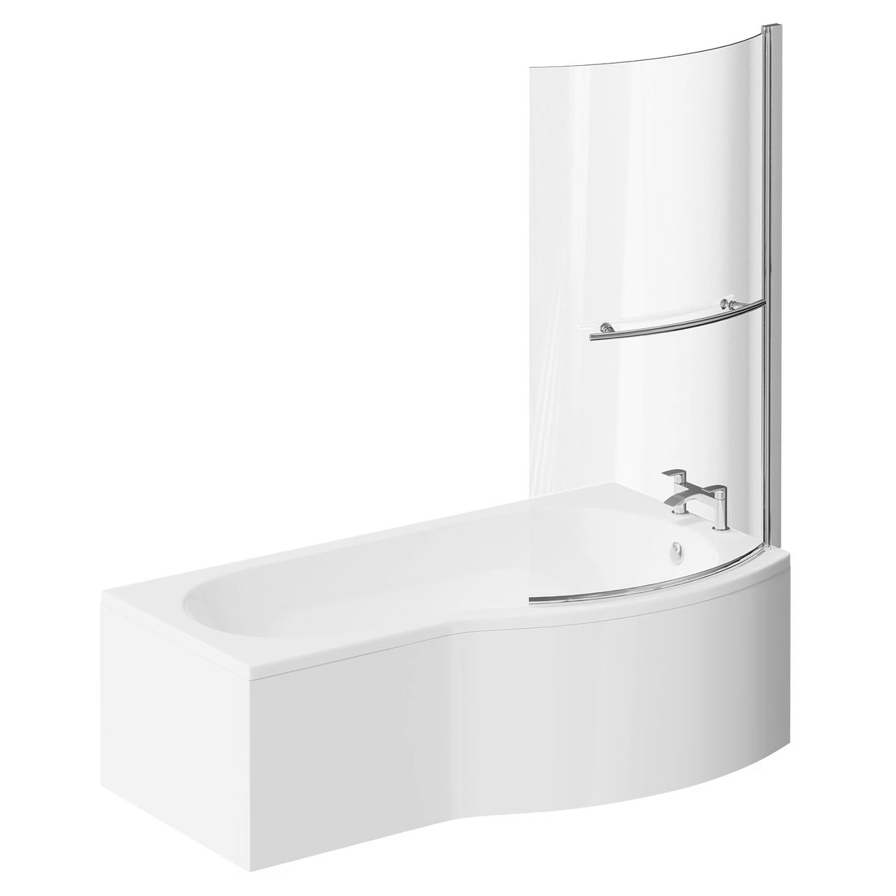 Bayou 1700mm Right Hand B Shaped Shower Bath With Towel Rail Bath Screen And Front Bath Panel - Image 3