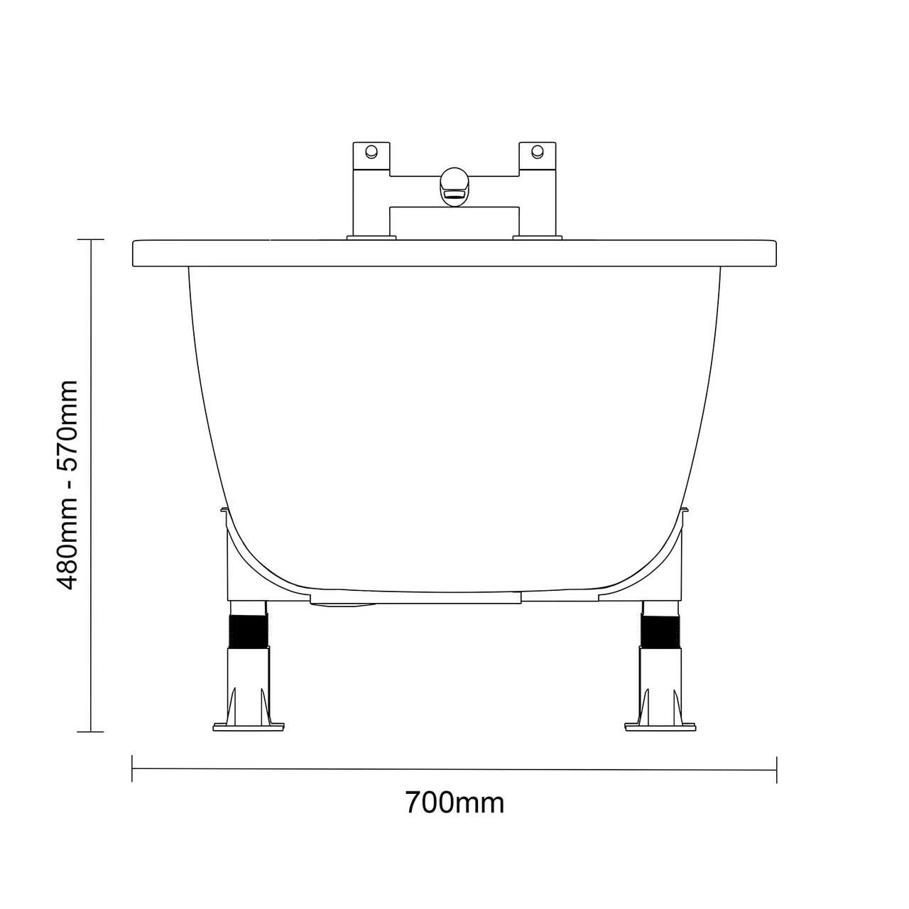 Cassia 1500mm X 700mm Straight Single Ended Steel Bath With 2 Tap Holes Including Legs - Image 6