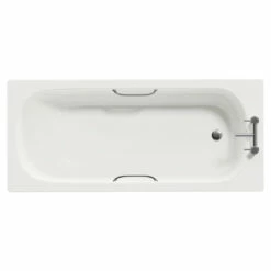 Cassia 1600mm X 700mm Anti Slip Straight Single Ended Steel Bath With Chrome Grips And 2 Tap Holes Including Legs