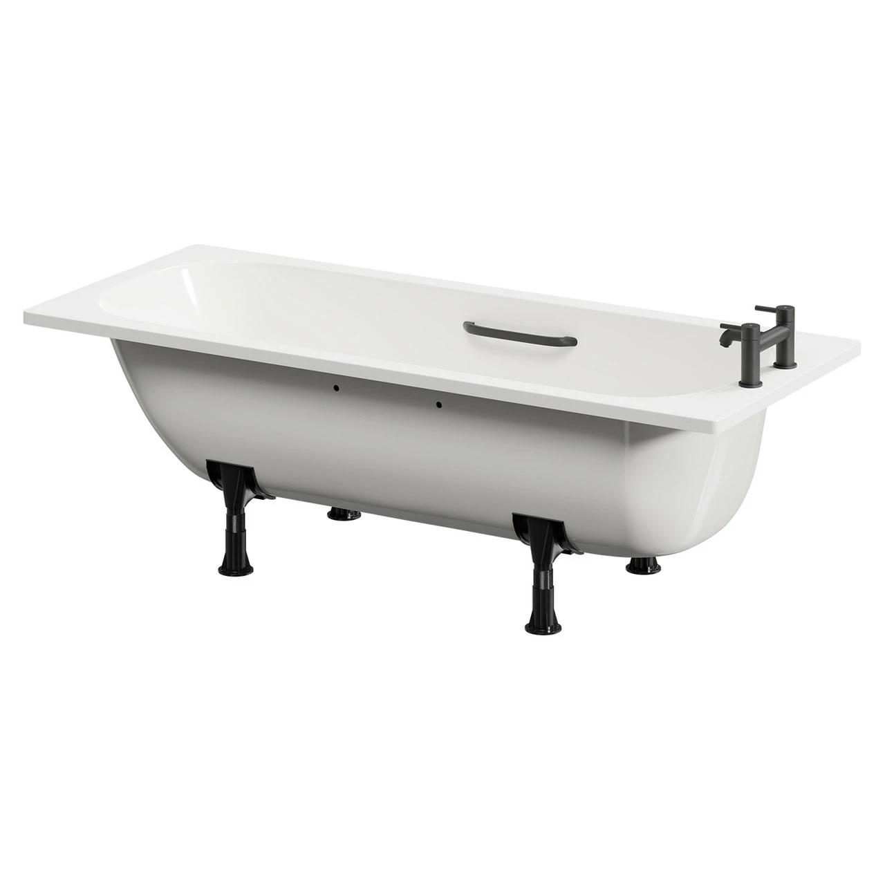 Cassia 1700mm X 700mm Anti Slip Straight Single Ended Steel Bath With Matt Black Grips And 2 Tap Holes Including Legs - Image 2