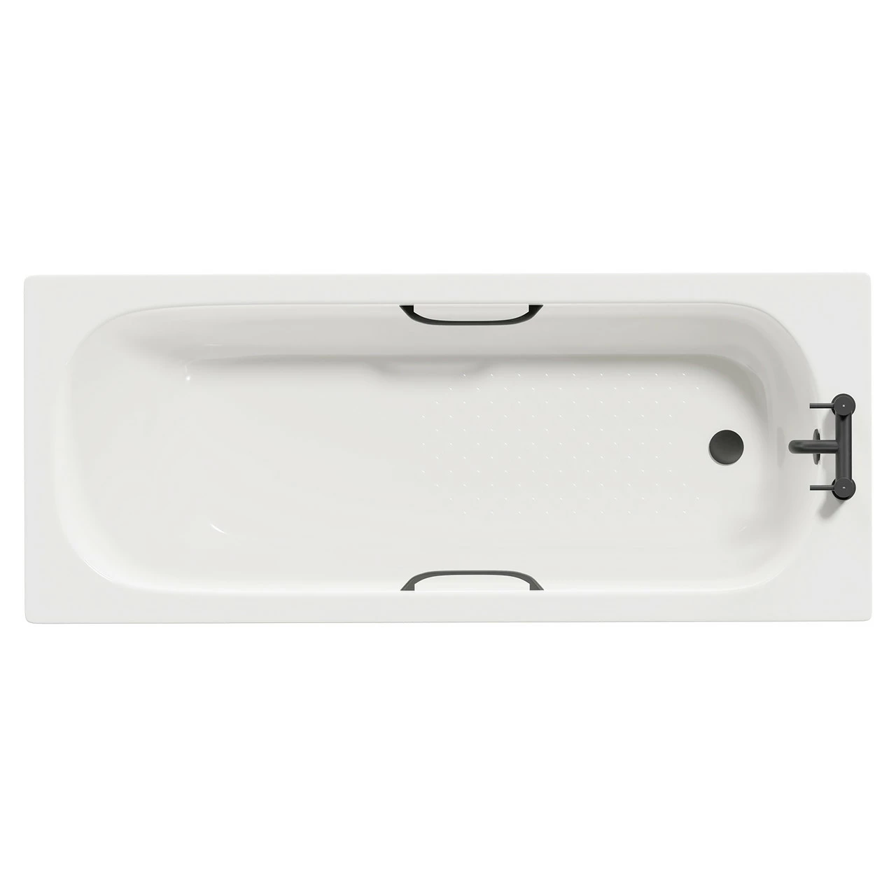 Cassia 1700mm X 700mm Anti Slip Straight Single Ended Steel Bath With Matt Black Grips And 2 Tap Holes Including Legs