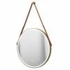 Colore Brushed Brass Frame With Brown Strap 600mm Round Illuminated LED Mirror With Demister And Touch Sensor