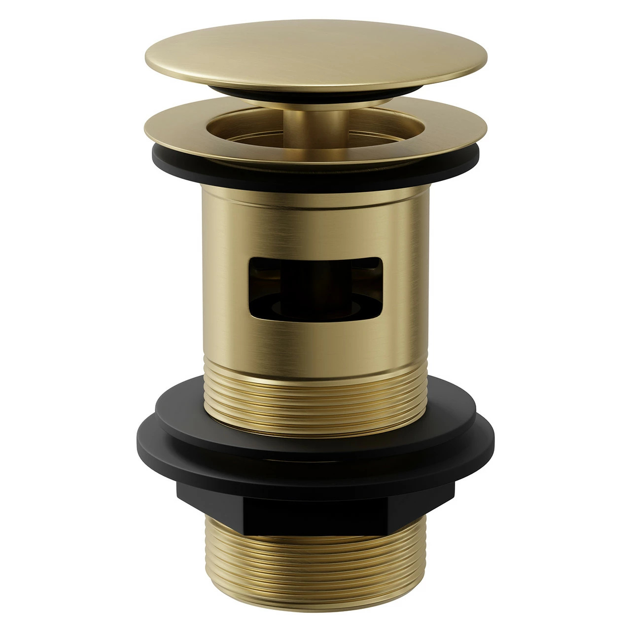 Colore Round Brushed Brass Moon Cap Slotted Click Clack Basin Waste - Image 2