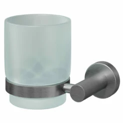 Colore Gunmetal Grey And Frosted Glass Industrial Style Wall Mounted Bathroom Tumbler