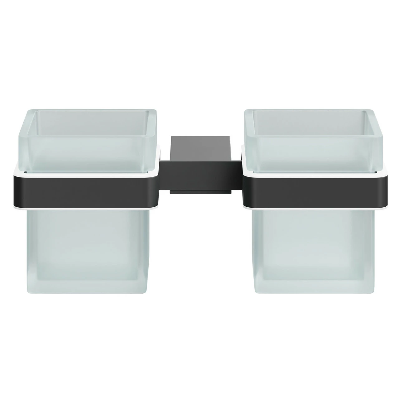 Colore Square Matt Black And Frosted Glass Wall Mounted Double Bathroom Tumbler - Image 2