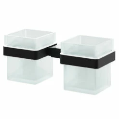 Colore Square Matt Black And Frosted Glass Wall Mounted Double Bathroom Tumbler