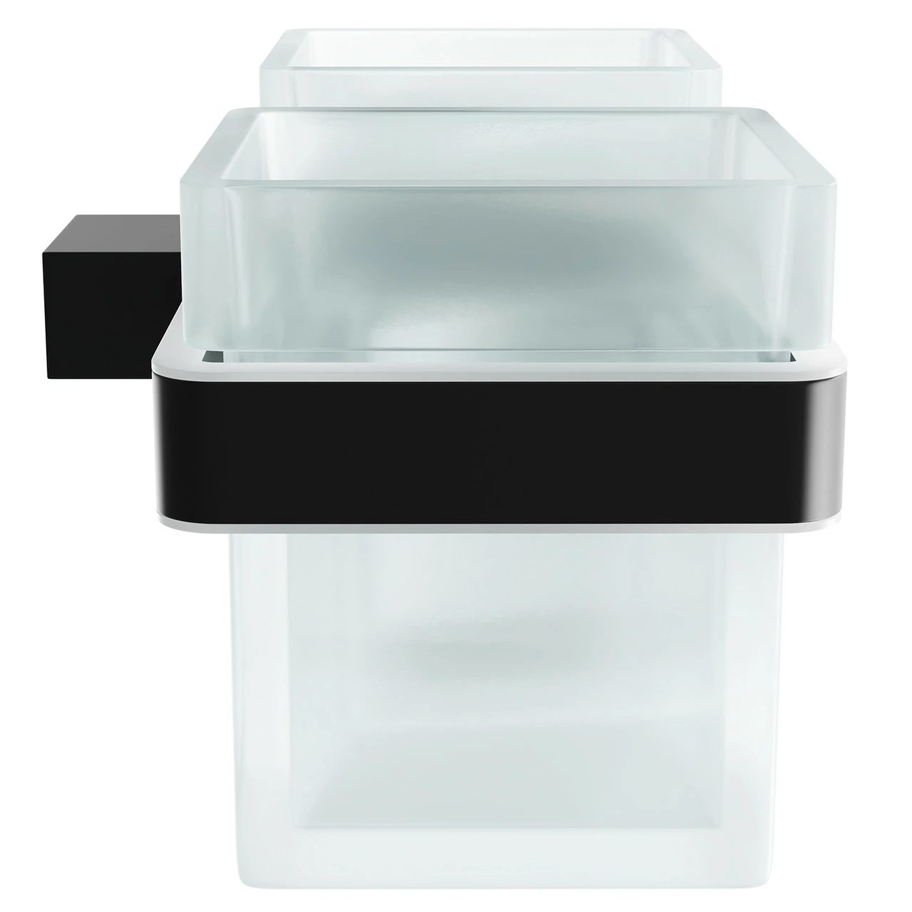 Colore Square Matt Black And Frosted Glass Wall Mounted Double Bathroom Tumbler - Image 4