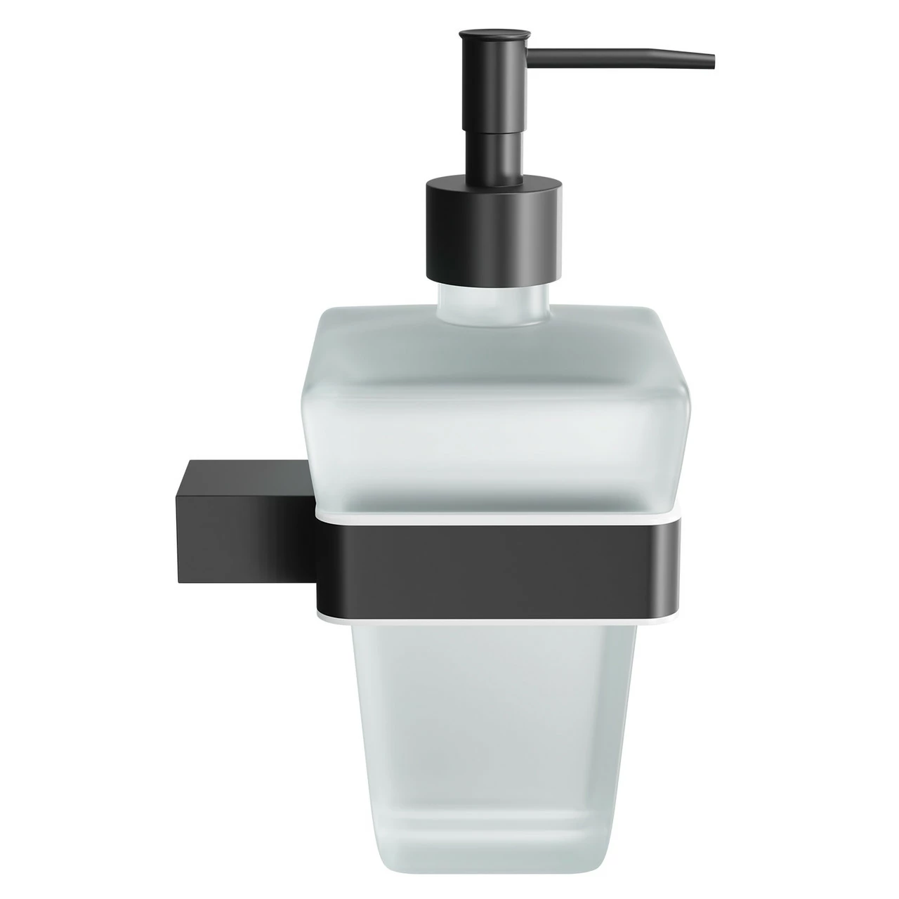 Colore Square Matt Black And Frosted Glass Wall Mounted Liquid Soap Dispenser - Image 4