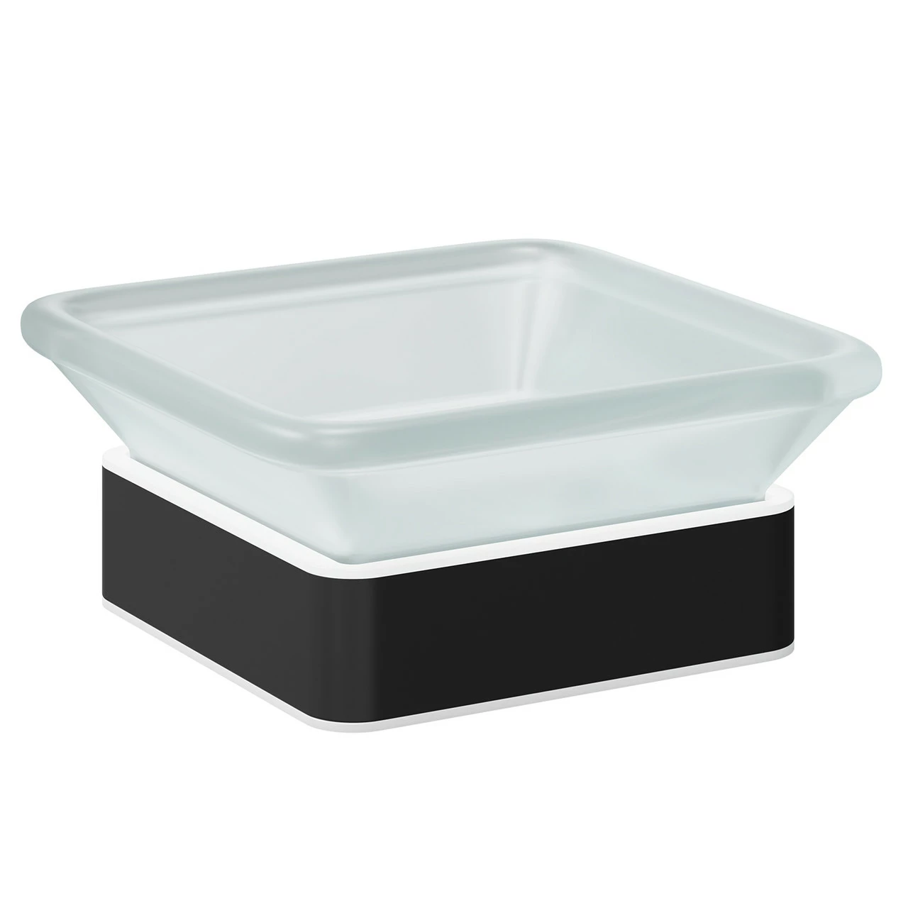 Colore Square Matt Black And Frosted Glass Wall Mounted Soap Dish - Image 3