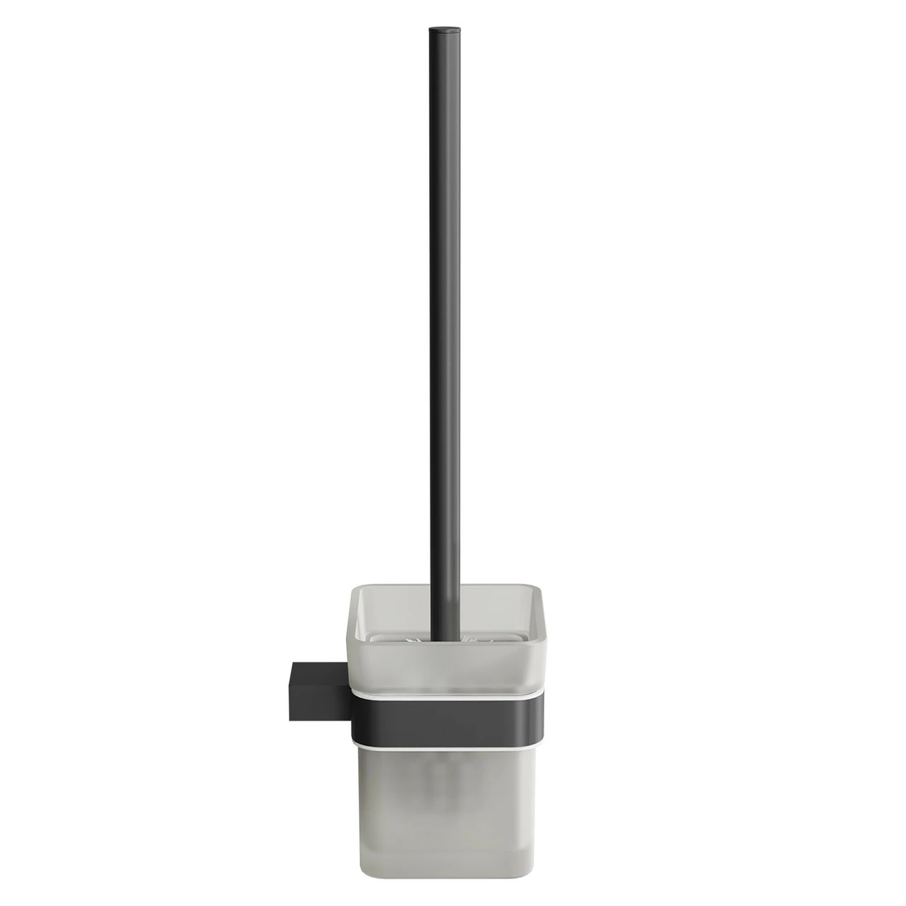 Colore Square Matt Black And Frosted Glass Wall Mounted Toilet Brush And Holder - Image 4