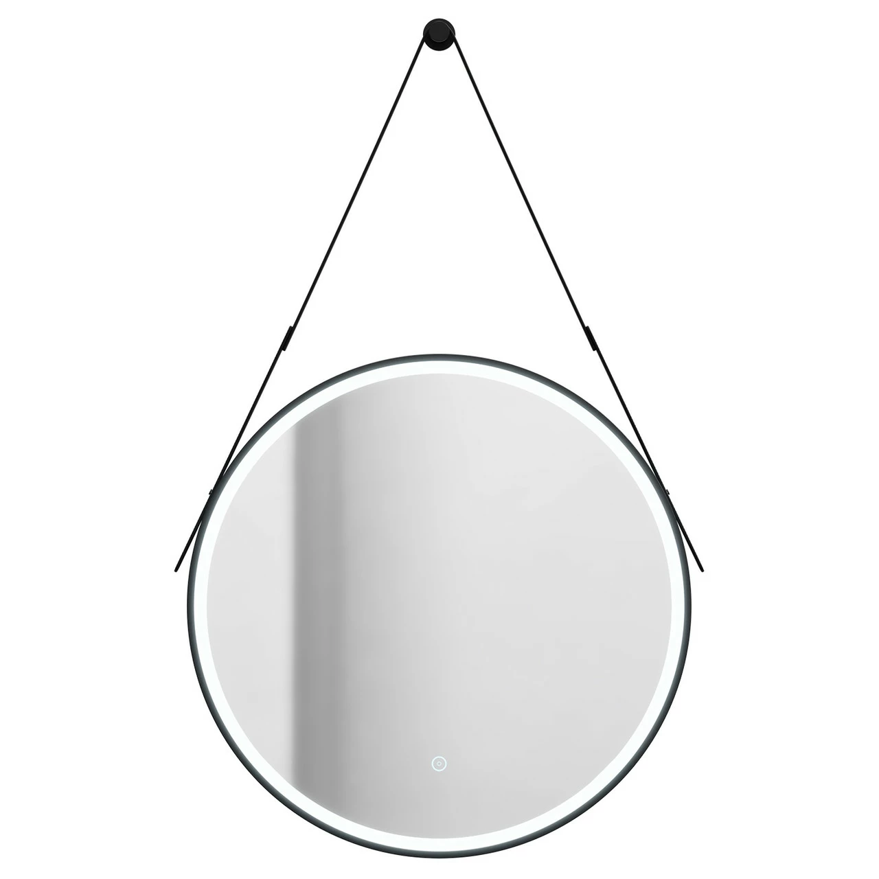 Colore Matt Black Frame With Black Strap 600mm Round Illuminated LED Mirror With Demister And Touch Sensor - Image 2