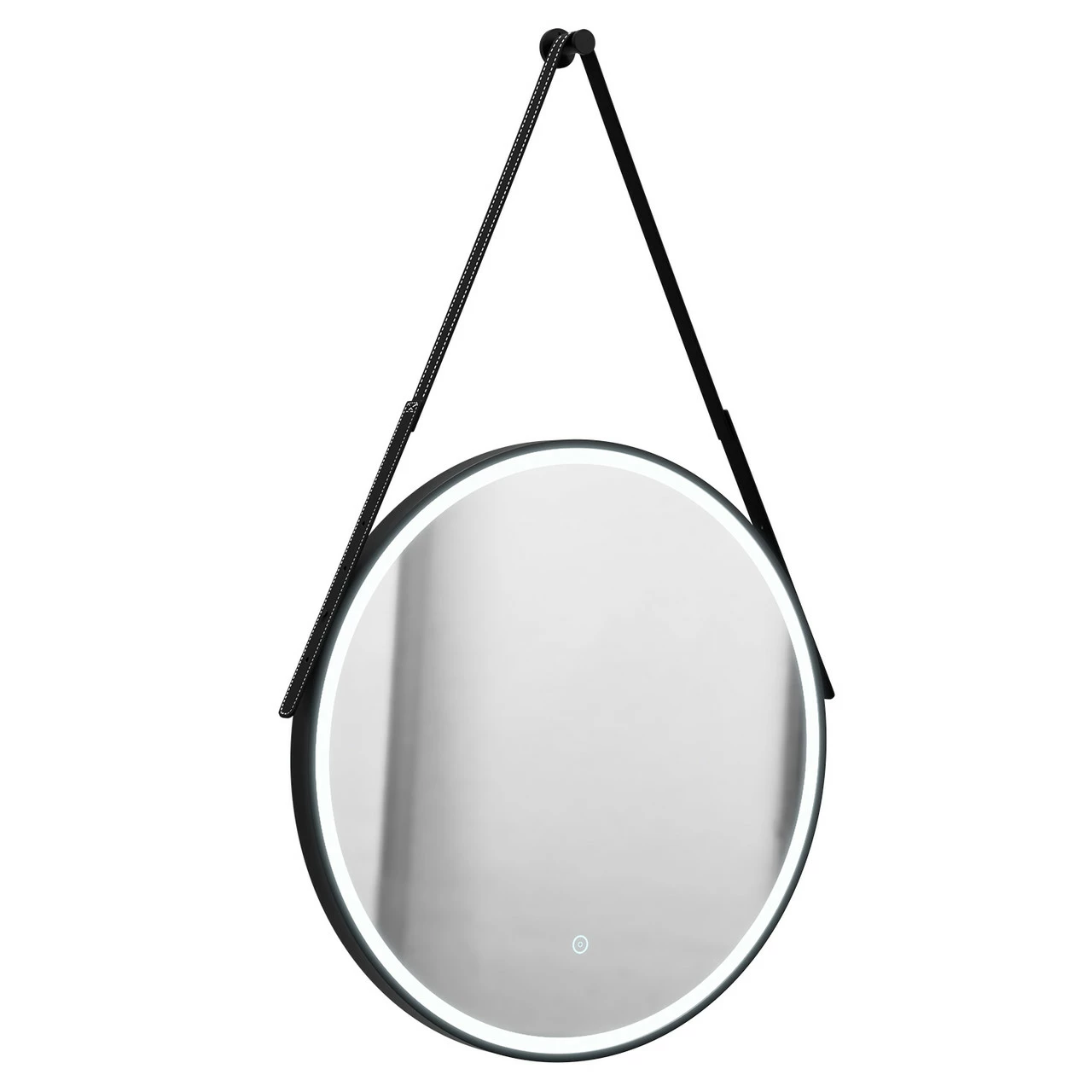 Colore Matt Black Frame With Black Strap 600mm Round Illuminated LED Mirror With Demister And Touch Sensor - Image 3