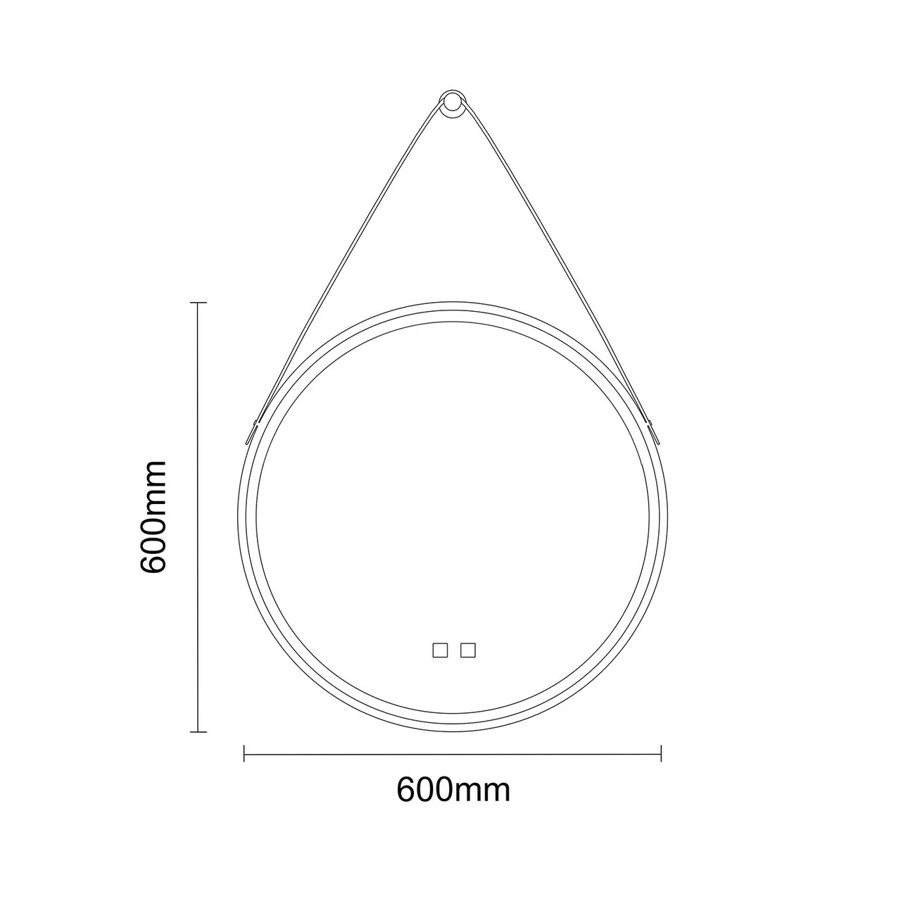 Colore Matt Black Frame With Black Strap 600mm Round Illuminated LED Mirror With Demister And Touch Sensor - Image 6