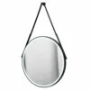 Colore Matt Black Frame With Black Strap 600mm Round Illuminated LED Mirror With Demister And Touch Sensor