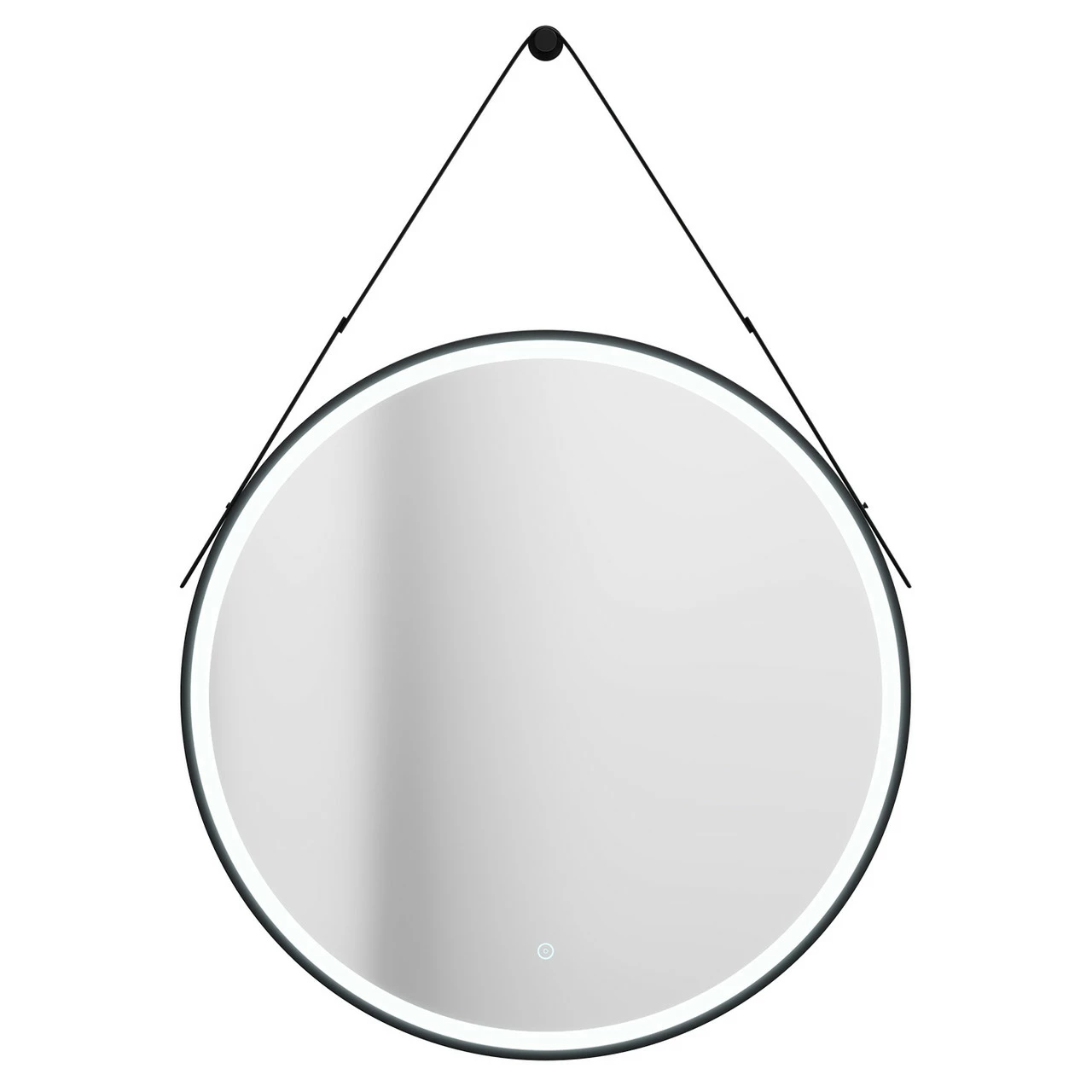 Colore Matt Black Frame With Black Strap 800mm Round Illuminated LED Mirror With Demister And Touch Sensor - Image 2