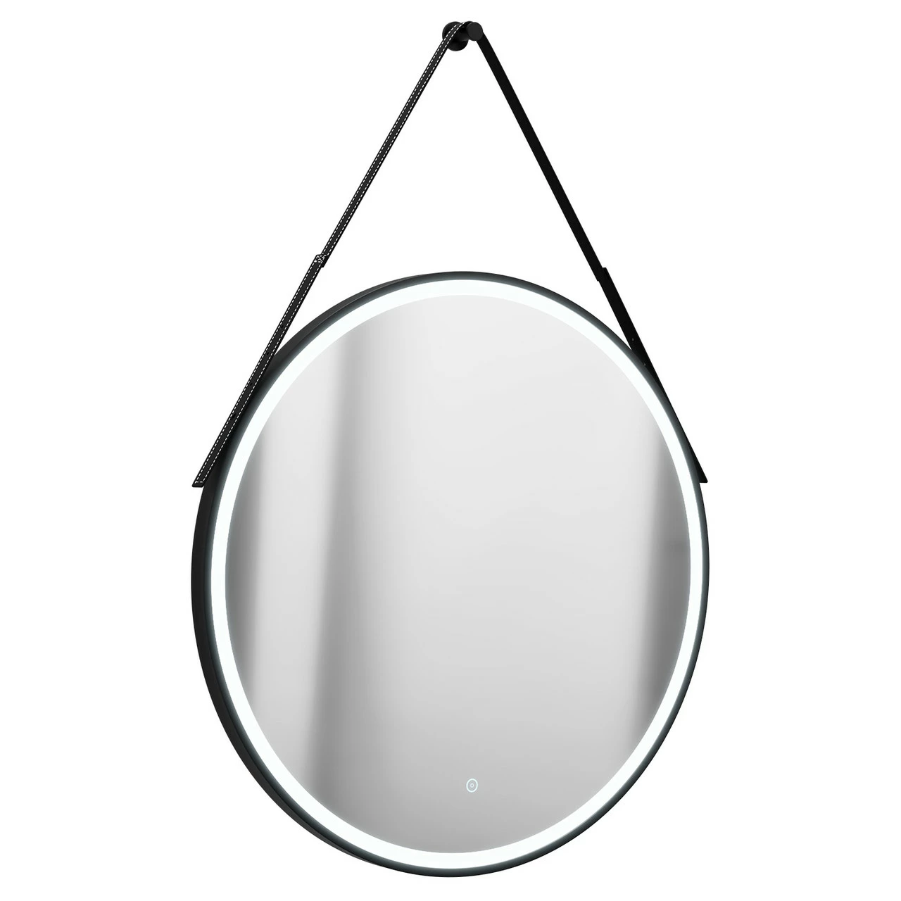 Colore Matt Black Frame With Black Strap 800mm Round Illuminated LED Mirror With Demister And Touch Sensor - Image 3