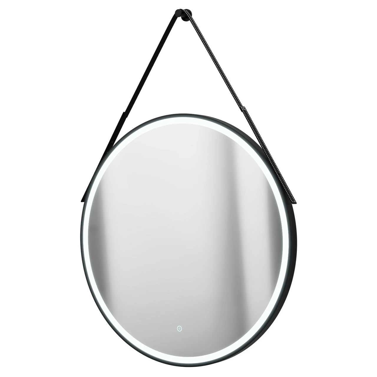 Colore Matt Black Frame With Black Strap 800mm Round Illuminated LED Mirror With Demister And Touch Sensor