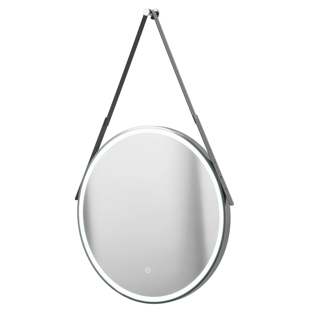 Colore Polished Chrome Frame With Grey Strap 600mm Round Illuminated LED Mirror With Demister And Touch Sensor