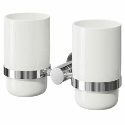 Gemini Polished Chrome And White Ceramic Wall Mounted Double Bathroom Tumbler