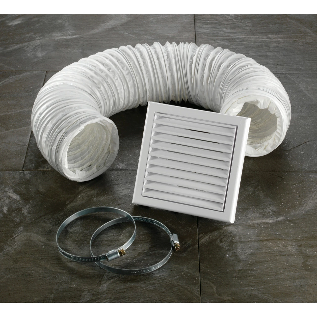 HiB White Fixed Grille 3m Flexible Ducting Extractor Fan Accessory Kit With Hose Clamps - 32400
