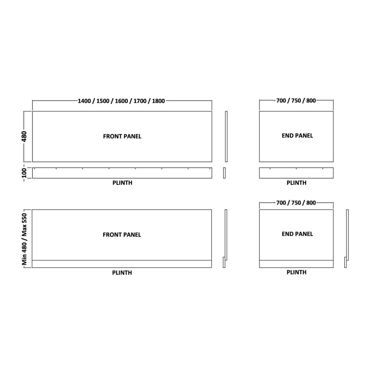 Hudson Reed Classic White 1800mm Front Bath Panel With Plinth - BPR107 - Image 3