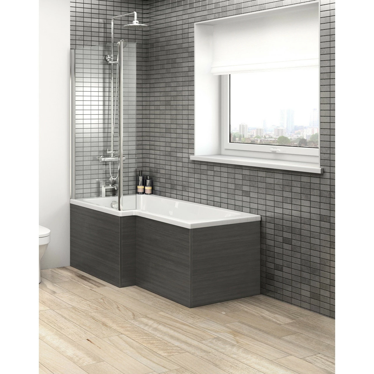 Hudson Reed Hacienda Black Square Shower Bath End Panel 680mm - OFF679