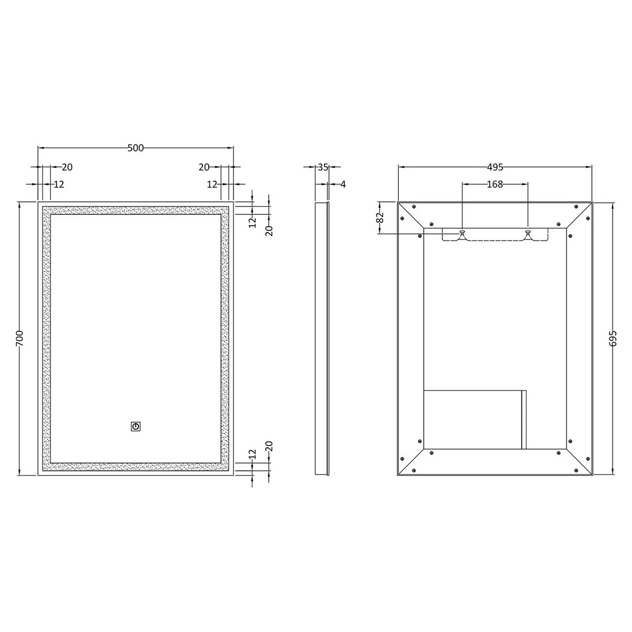 Hudson Reed Silver 700mm X 500mm Touch Sensor LED Mirror With Demister - LQ502 - Image 2