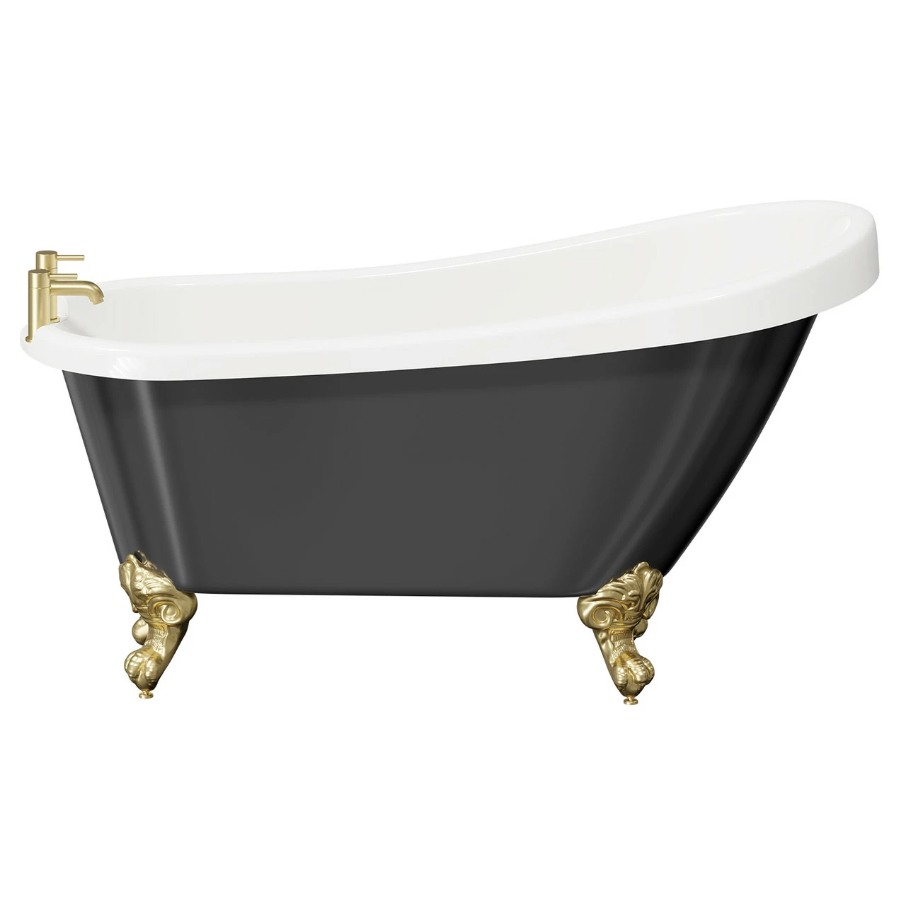 Kensington Black 1550mm X 720mm Single Ended Freestanding Slipper Bath With Brushed Brass Claw Feet - Image 2