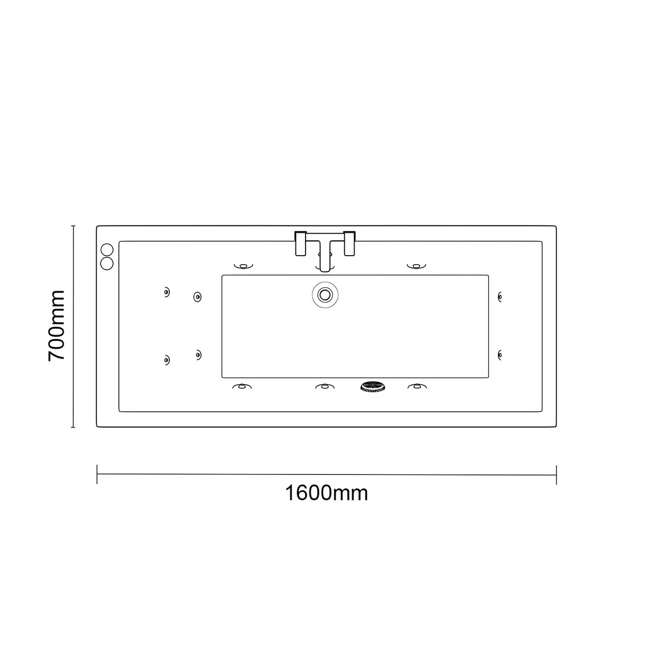 Legend 1600mm X 700mm Right Hand 12 Jet Chrome V-Tec Single Ended Whirlpool Bath - Image 6