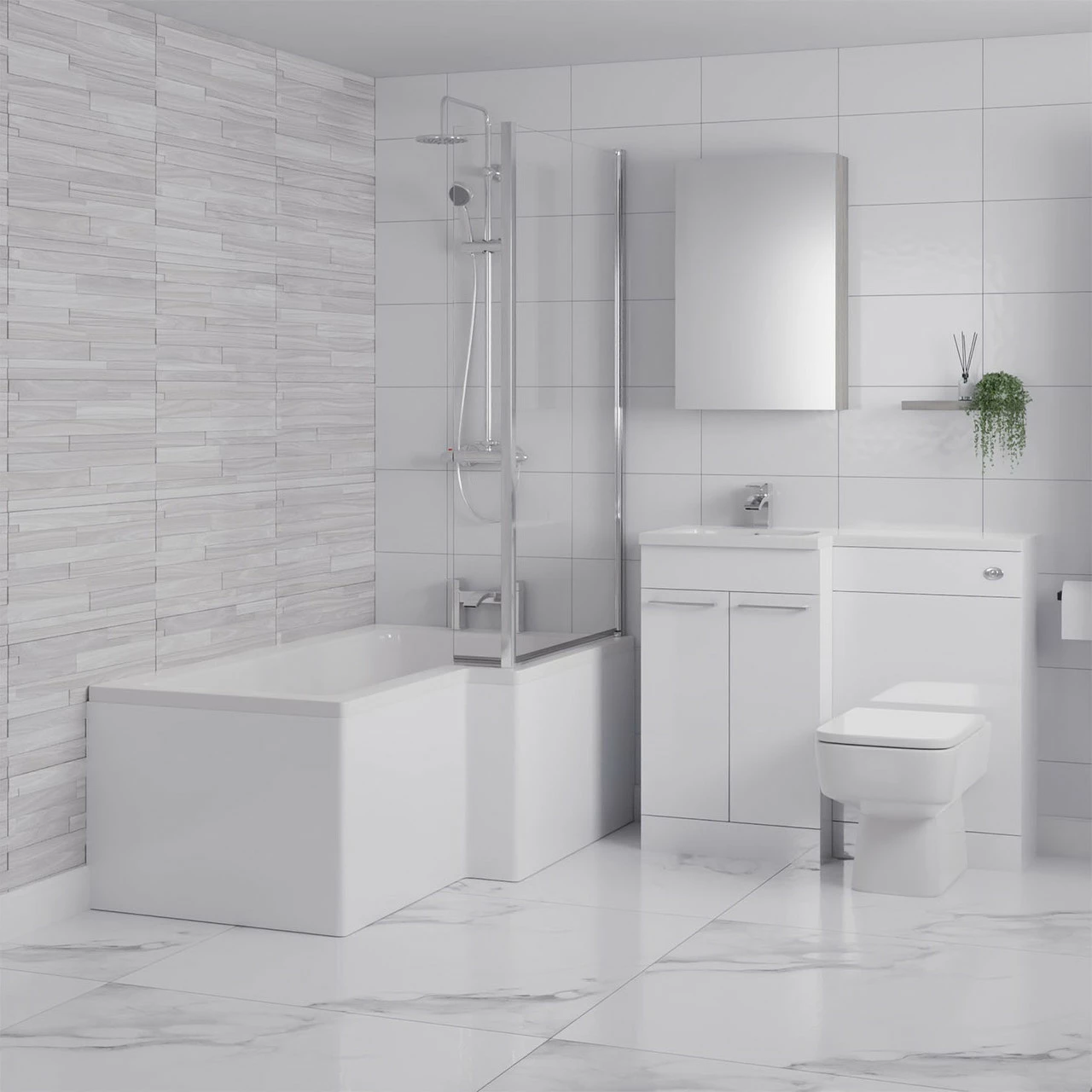 Loire 1500mm Right Hand L Shaped Shower Bath With Bath Screen And Front Bath Panel - Image 6