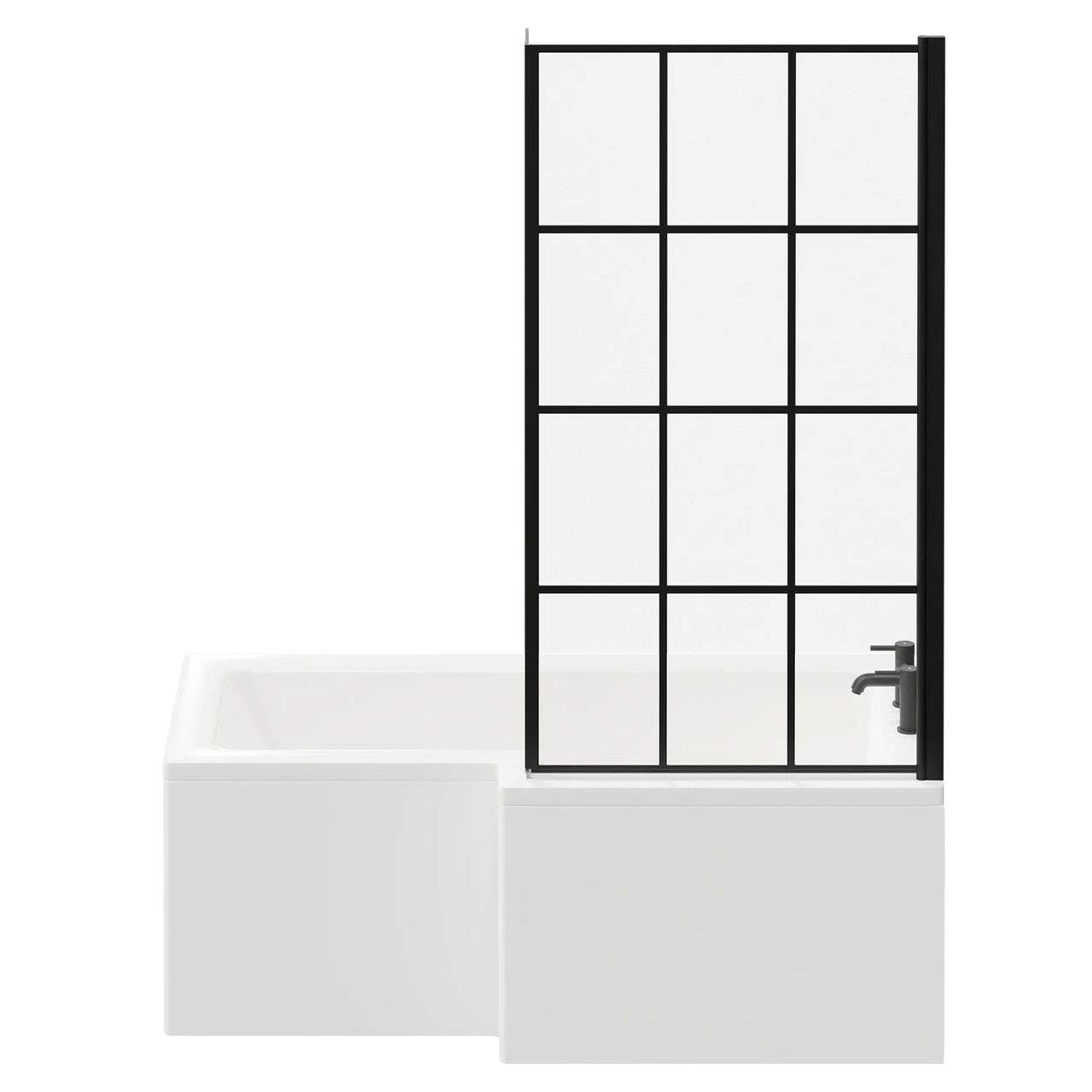 Loire 1500mm Right Hand L Shaped Shower Bath With Matt Black Bath Screen And White Acrylic Front Bath Panel - Image 4