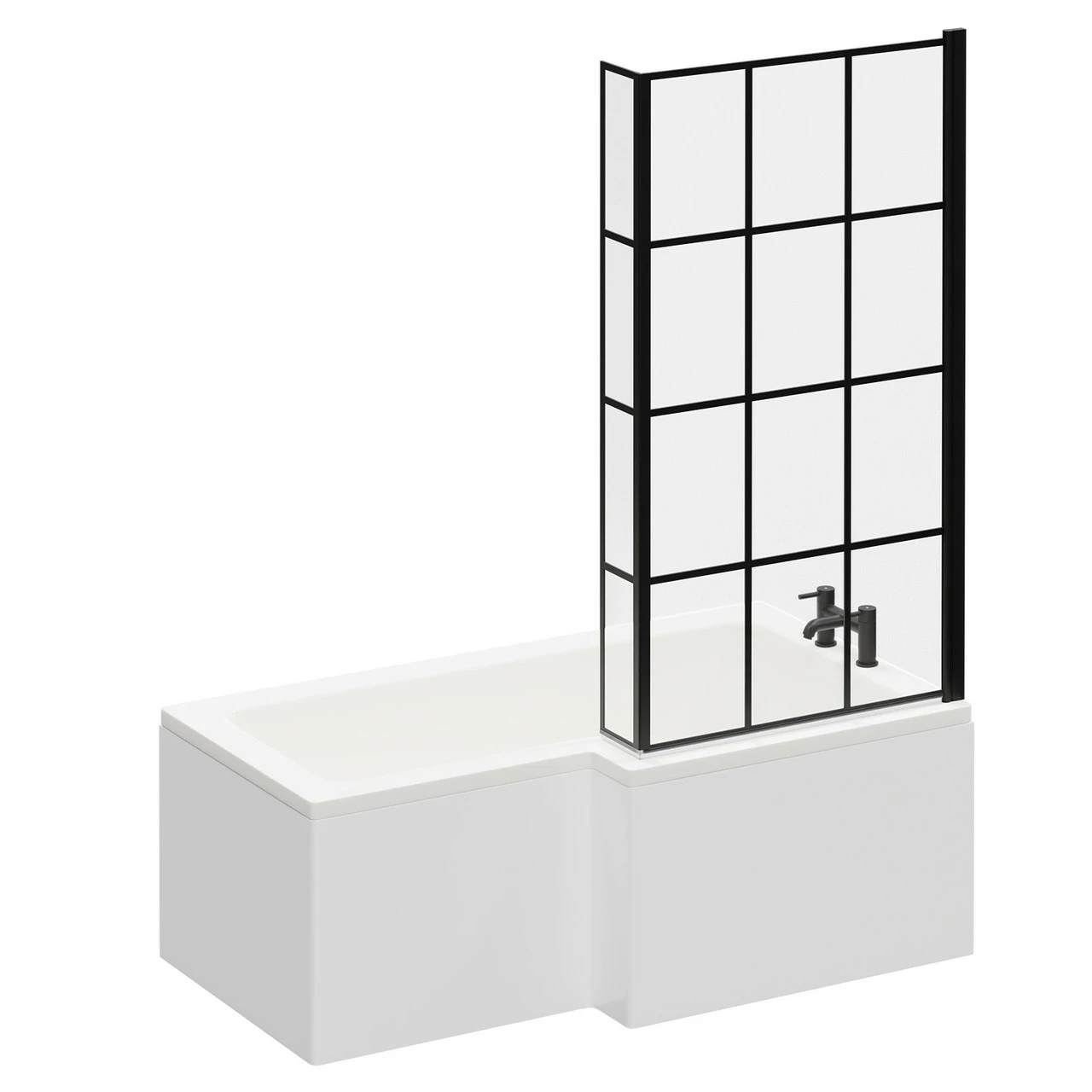Loire 1500mm Right Hand L Shaped Shower Bath With Matt Black Bath Screen And White Acrylic Front Bath Panel - Image 3