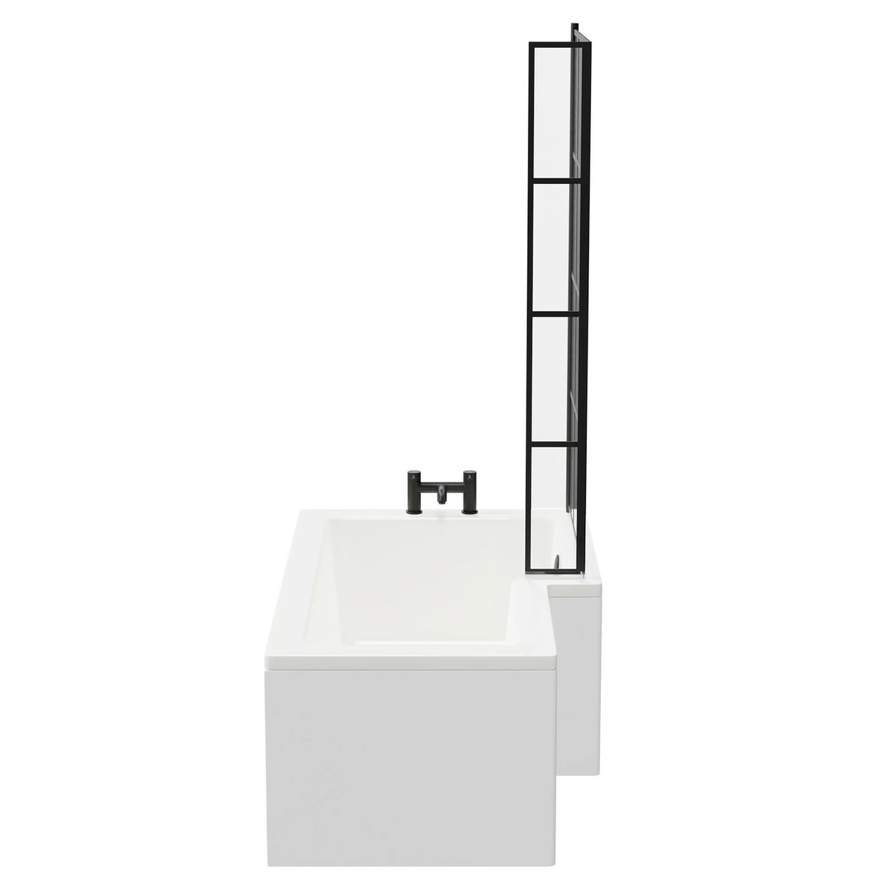 Loire 1500mm Right Hand L Shaped Shower Bath With Matt Black Bath Screen And White Acrylic Front Bath Panel - Image 5