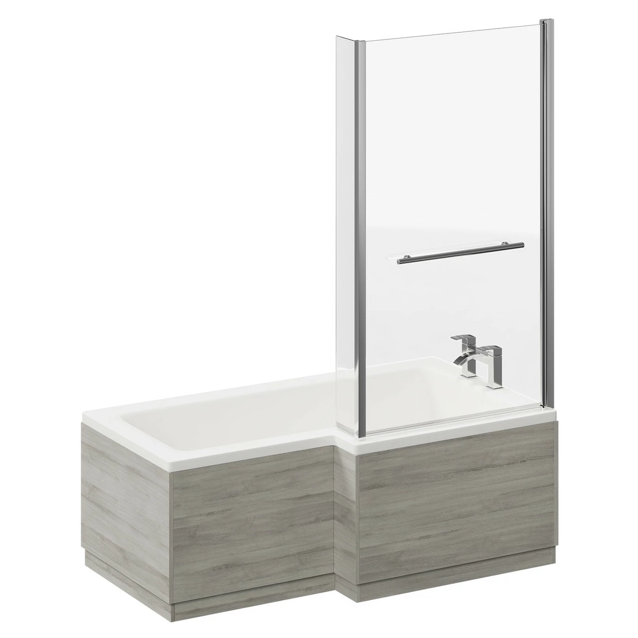 Loire 1500mm Right Hand L Shaped Shower Bath With Towel Rail Bath Screen And Molina Ash Front And End Bath Panel - Image 3