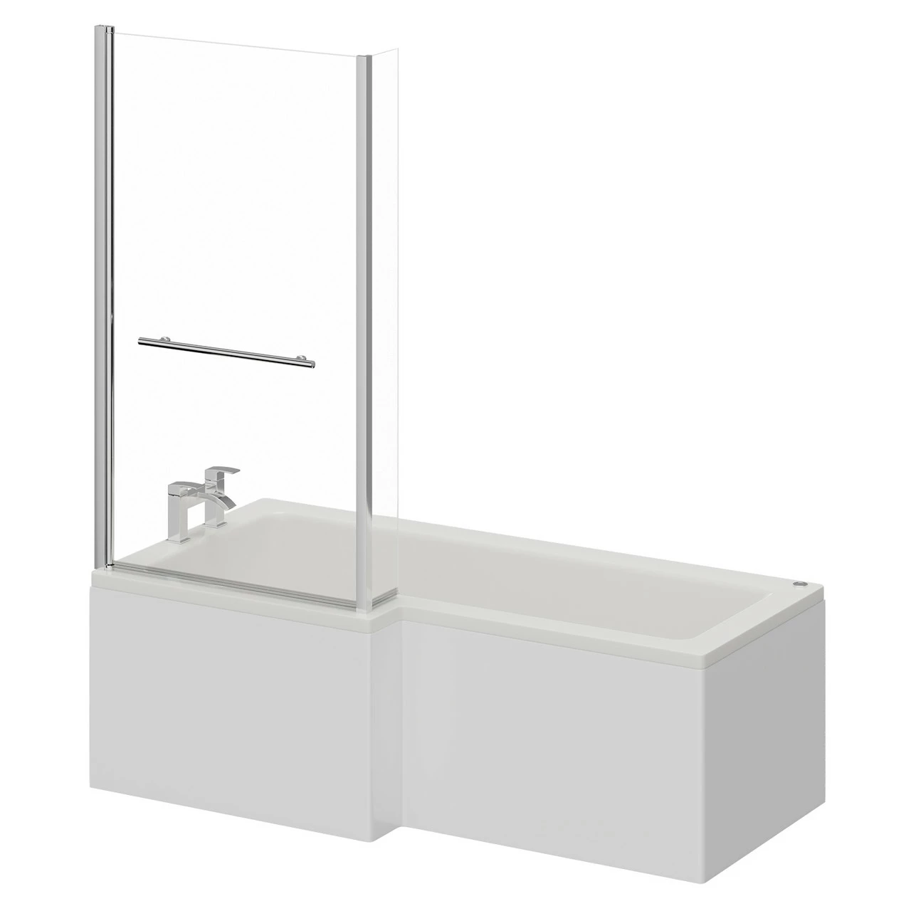 Loire 1700mm 12 Jet Chrome Easifit Left Hand L Shaped Spa Shower Bath With Towel Rail Bath Screen And Front Bath Panel - Image 2