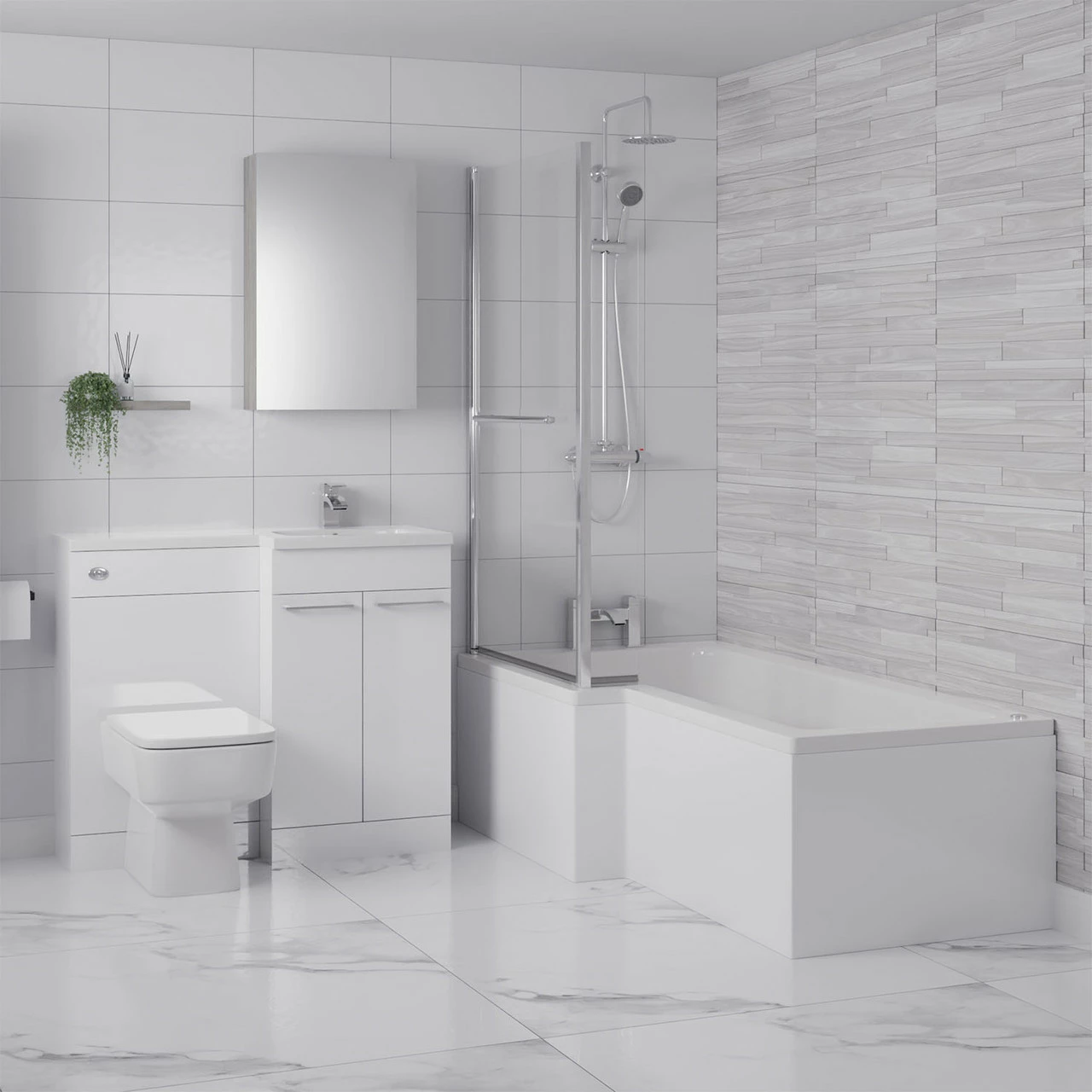 Loire 1700mm 12 Jet Chrome Easifit Left Hand L Shaped Spa Shower Bath With Towel Rail Bath Screen And Front Bath Panel - Image 6