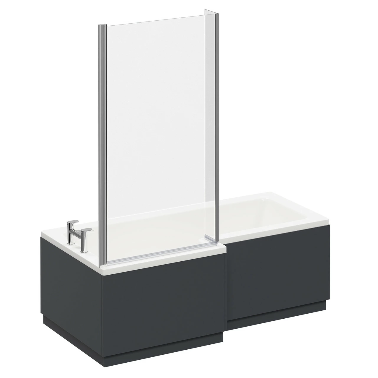 Loire 1700mm Left Hand L Shaped Shower Bath With Bath Screen And Gloss Grey Front And End Bath Panel - Image 3
