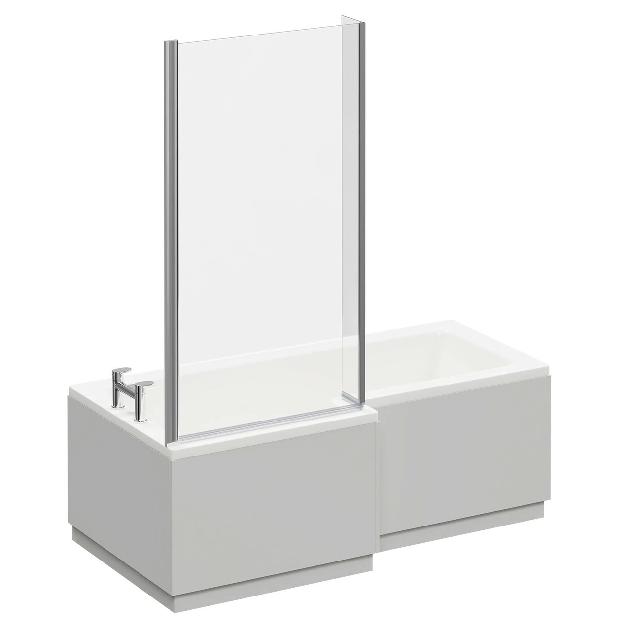 Loire 1700mm Left Hand L Shaped Shower Bath With Bath Screen And Gloss Grey Pearl Front And End Bath Panel - Image 3