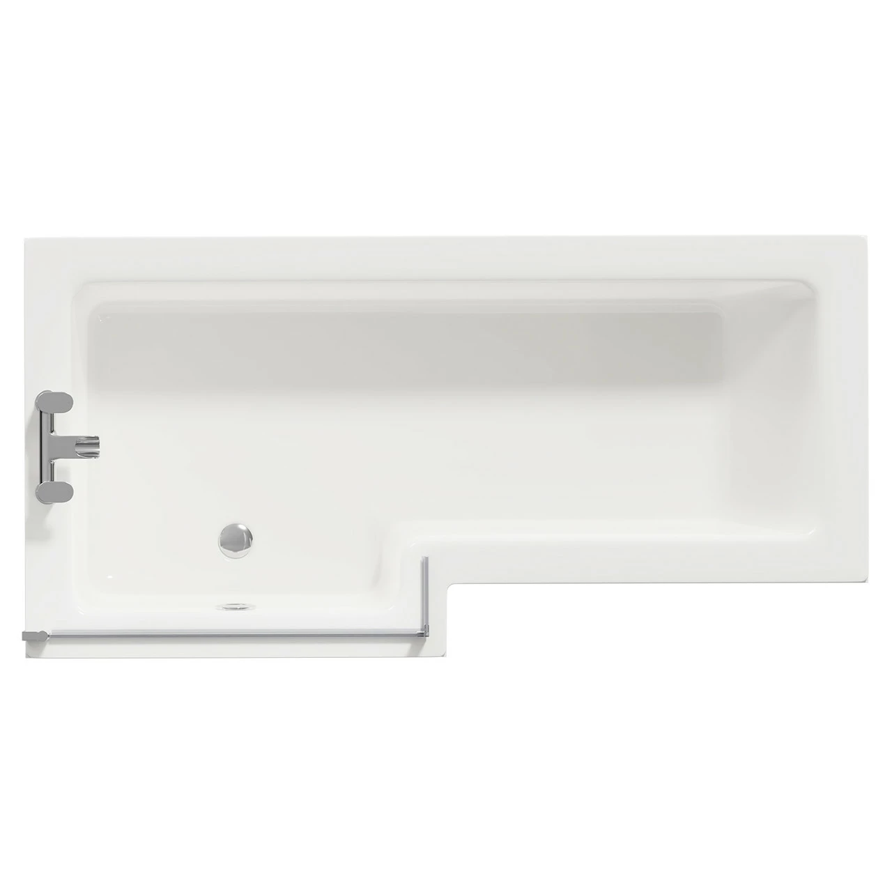 Loire 1700mm Left Hand L Shaped Shower Bath With Bath Screen And Gloss White Front And End Bath Panel