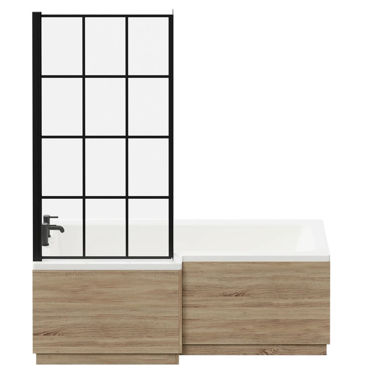 Loire 1700mm Left Hand L Shaped Shower Bath With Matt Black Bath Screen And Bordalino Oak Front And End Bath Panel - Image 4