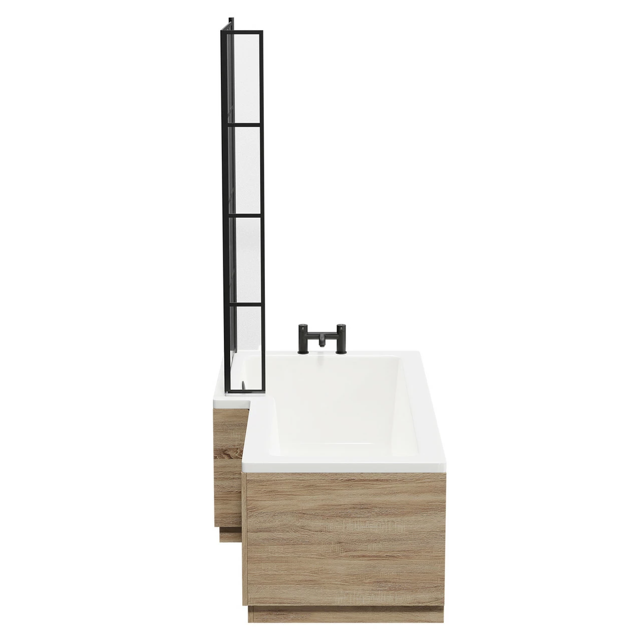 Loire 1700mm Left Hand L Shaped Shower Bath With Matt Black Bath Screen And Bordalino Oak Front And End Bath Panel - Image 5