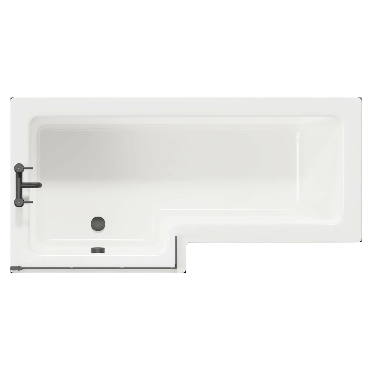 Loire 1700mm Left Hand L Shaped Shower Bath With Matt Black Bath Screen And Deep Blue Front And End Bath Panels