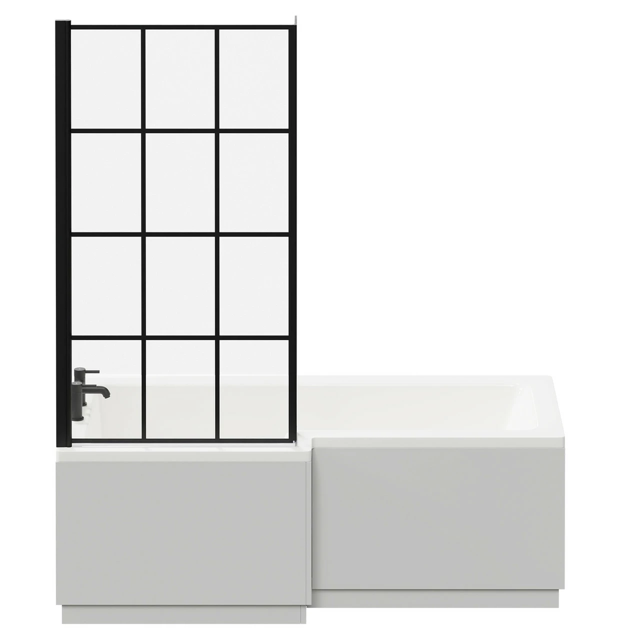 Loire 1700mm Left Hand L Shaped Shower Bath With Matt Black Bath Screen And Gloss Grey Peal Front And End Bath Panel - Image 4